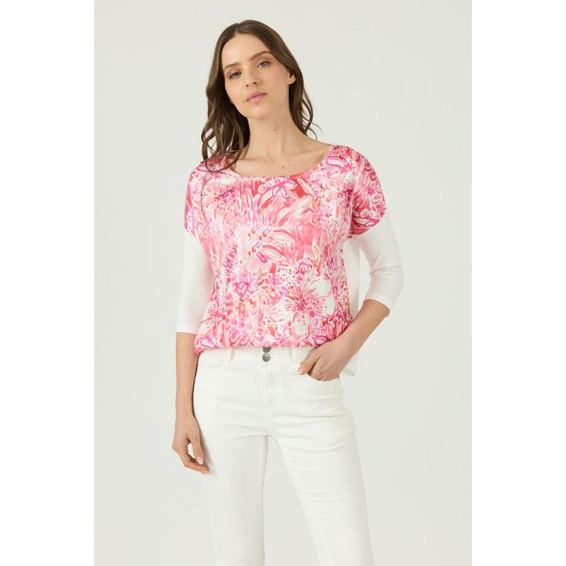 PRIVILEGE - Polera fucsia estampada manga 34 PRIVILEGE - Fucsia