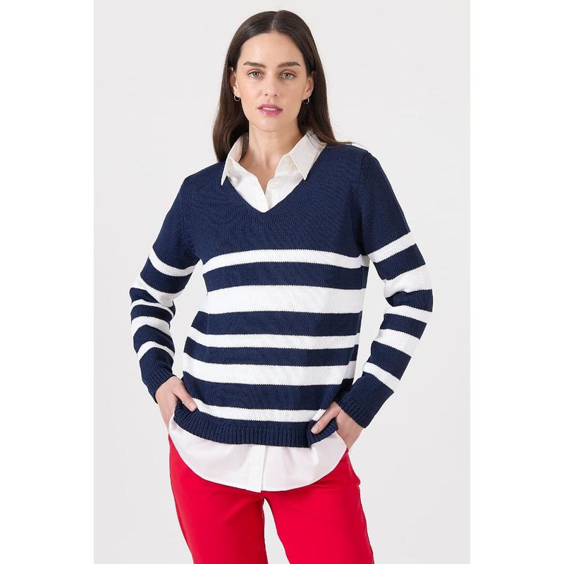 PRIVILEGE - Sweater azul marino rayas manga larga PRIVILEGE - Azul Marino