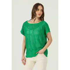 PRIVILEGE - Sweater verde trenzas manga corta - Verde