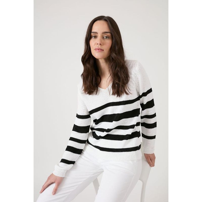 PRIVILEGE - Sweater blanco rayas manga larga PRIVILEGE