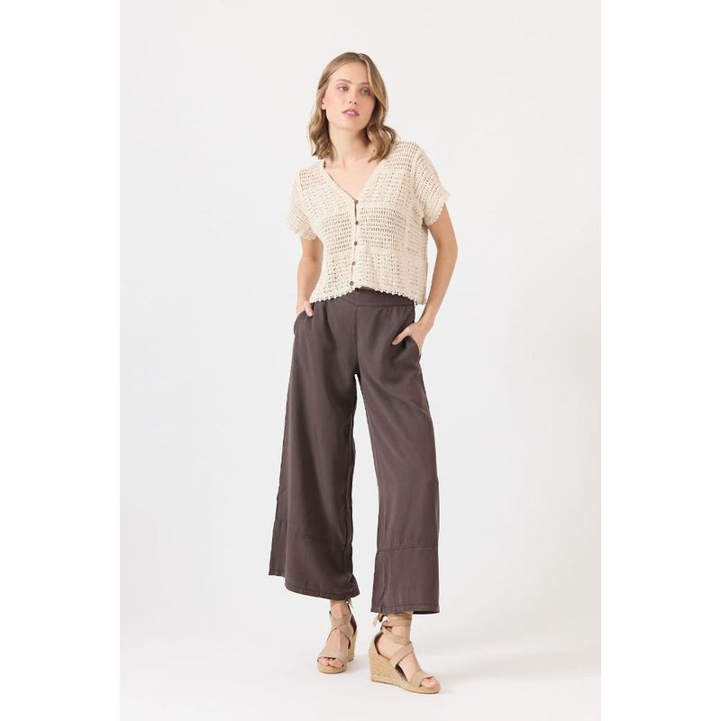 PRIVILEGE - Pantalon de tencel wide leg cafe moro
