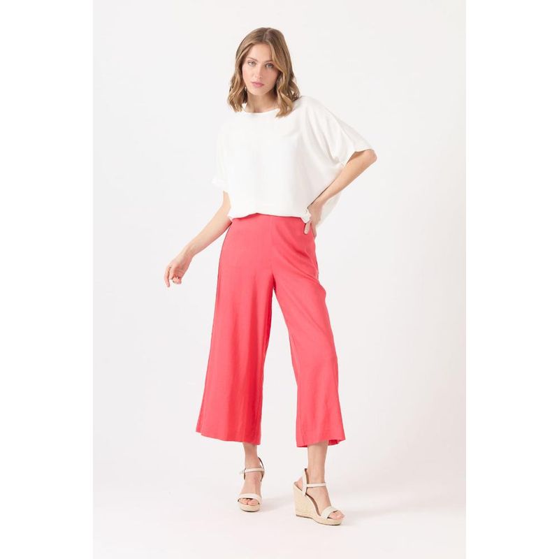 PRIVILEGE - Pantalon con lino palazzo coral - Coral