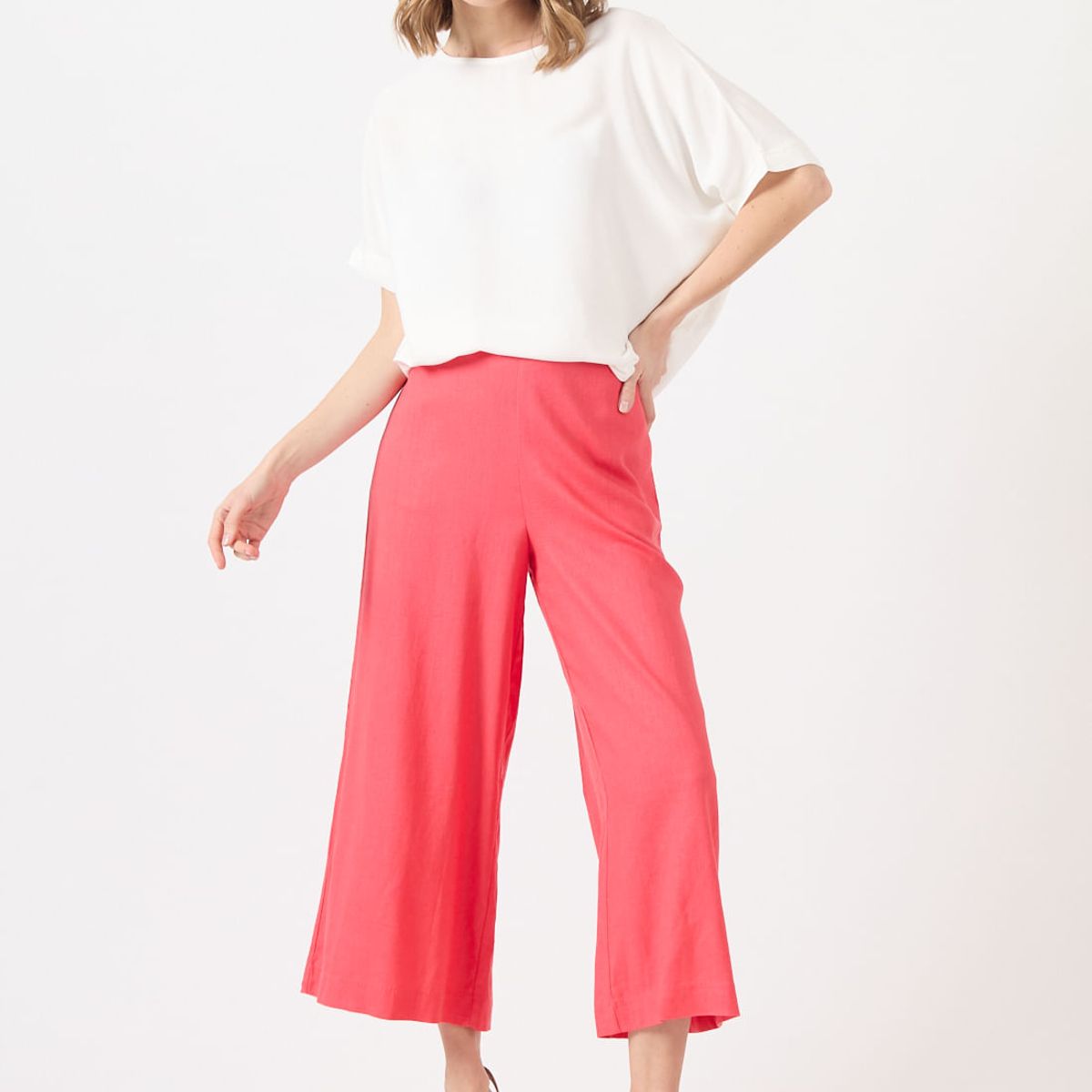 PRIVILEGE - Pantalon con lino palazzo coral 1485