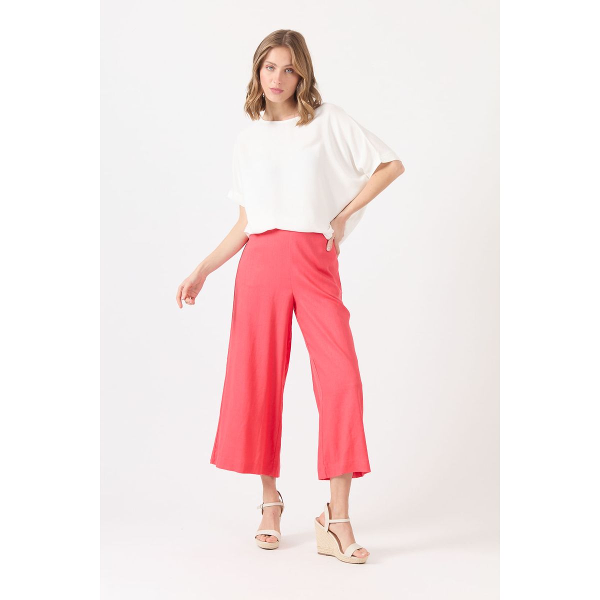 PRIVILEGE - Pantalon con lino palazzo coral 1485