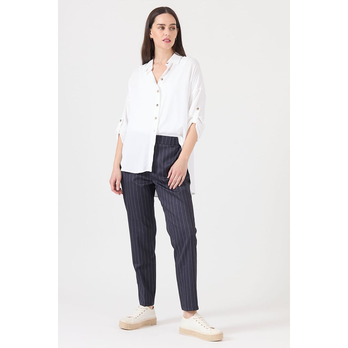 PRIVILEGE - Pantalon straight azul rayas 1093