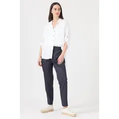 PRIVILEGE - Pantalon straight azul rayas - Azul