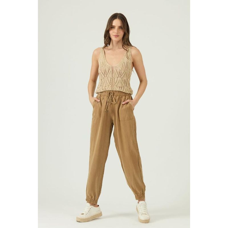 PRIVILEGE - Pantalon de tencel jogger camel