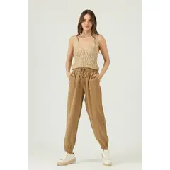 PRIVILEGE - Pantalon de tencel jogger camel
