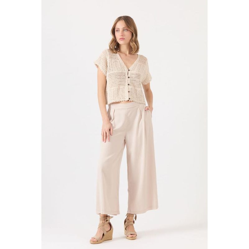 PRIVILEGE - Pantalon de tencel wide leg beige