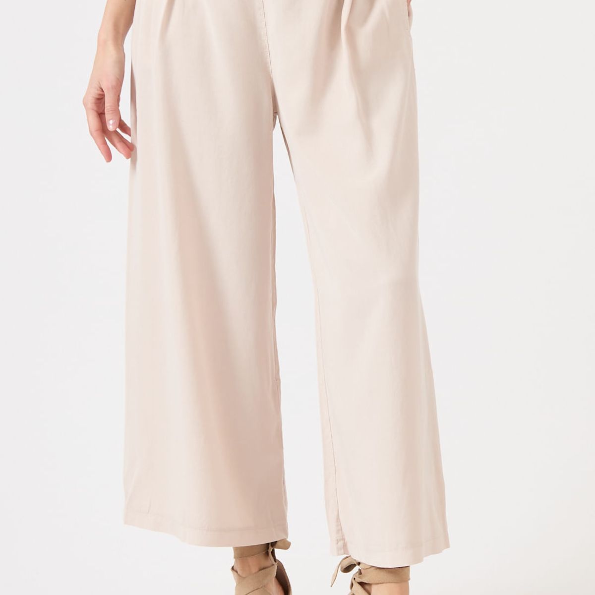 PRIVILEGE - Pantalon de tencel wide leg beige 1108
