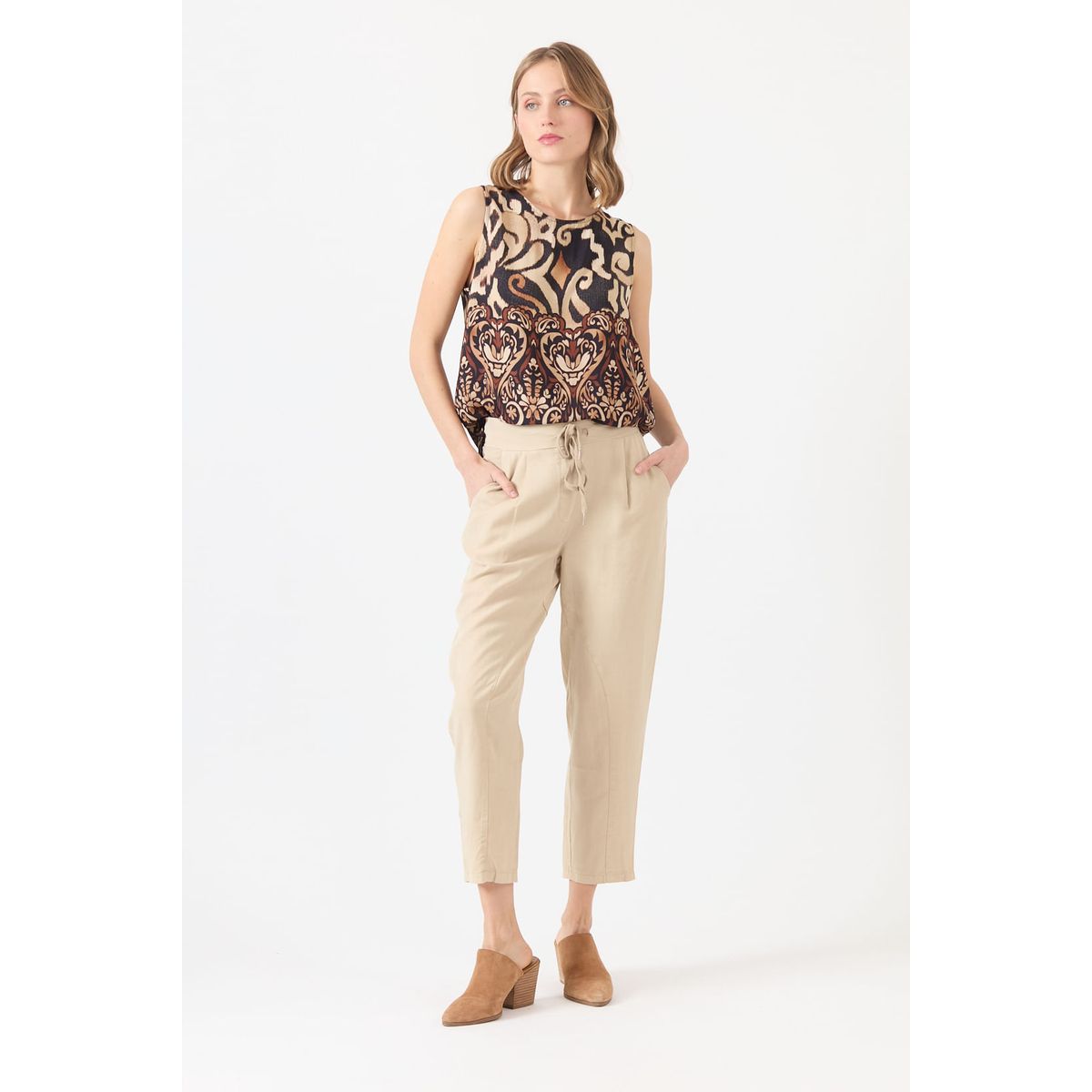 PRIVILEGE - Pantalon de tencel slim fit beige 1104