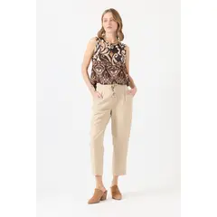 PRIVILEGE - Pantalon de tencel slim fit beige 1104