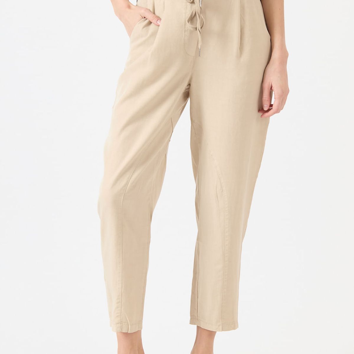PRIVILEGE - Pantalon de tencel slim fit beige 1104