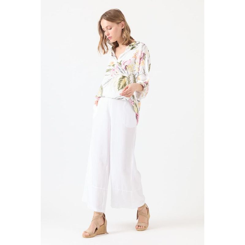PRIVILEGE - Pantalon de tencel wide leg blanco