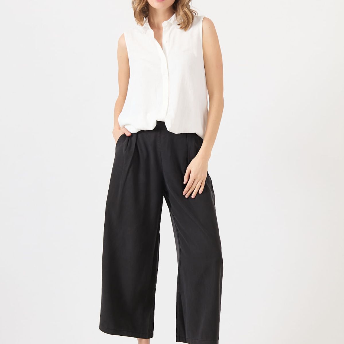 PRIVILEGE - Pantalon de tencel wide leg negro 1427
