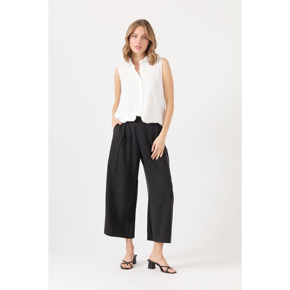 PRIVILEGE - Pantalon de tencel wide leg negro 1427