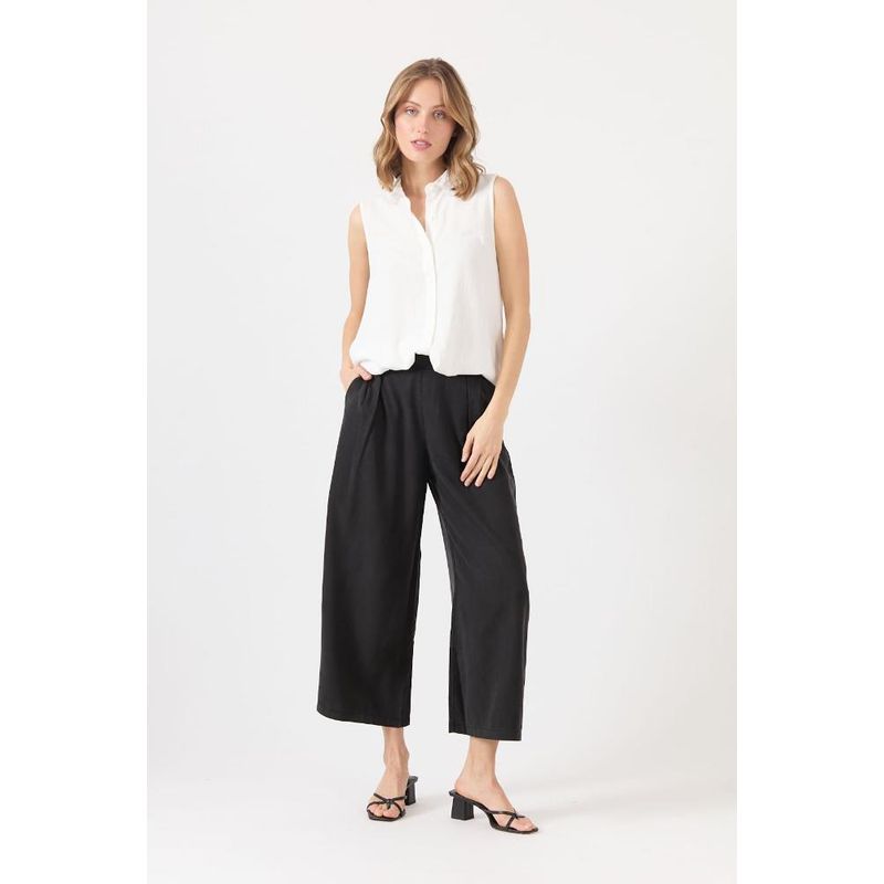 PRIVILEGE - Pantalon de tencel wide leg negro