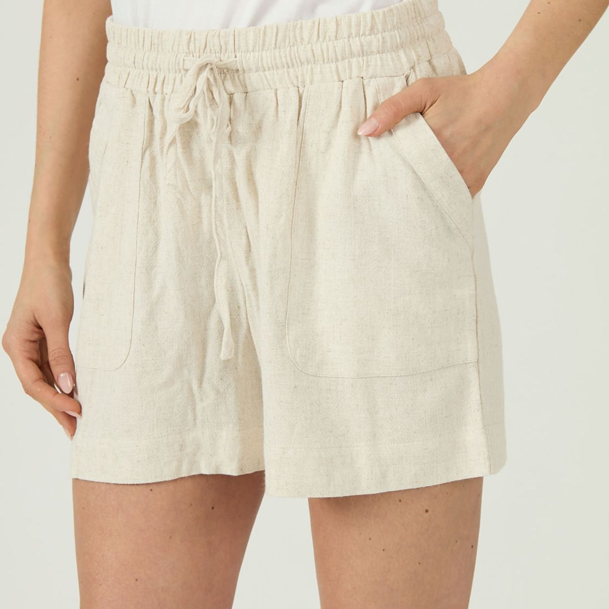 PRIVILEGE - Shorts de lino regular beige 1113