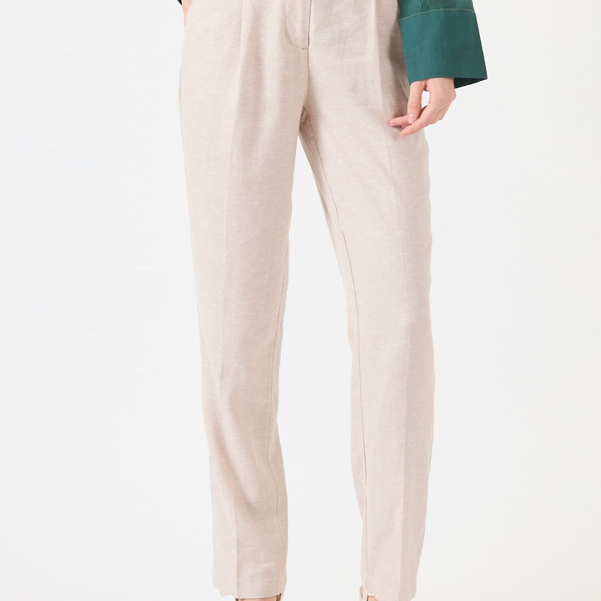 PRIVILEGE - Pantalon de lino palazzo beige 1088
