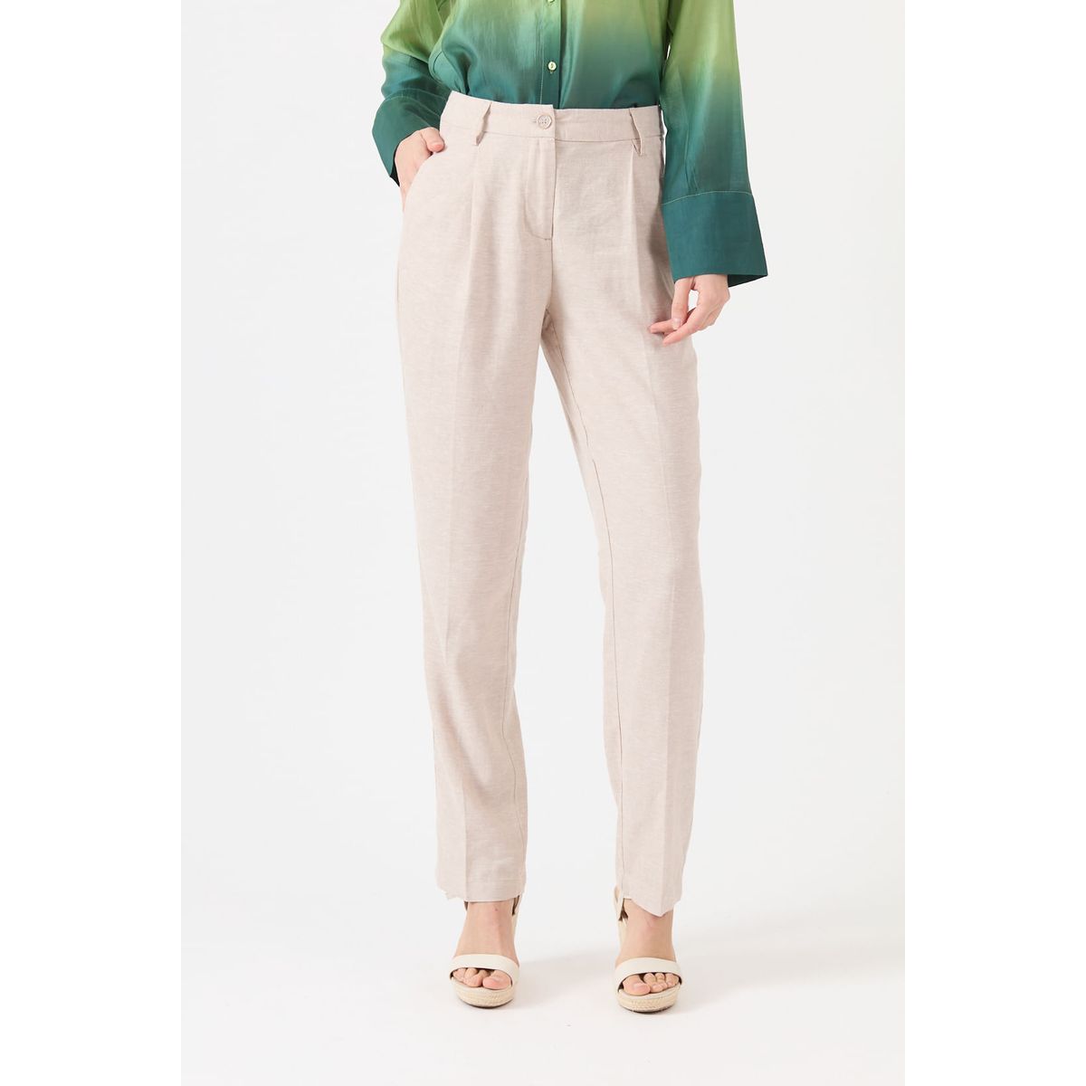 PRIVILEGE - Pantalon de lino palazzo beige 1088