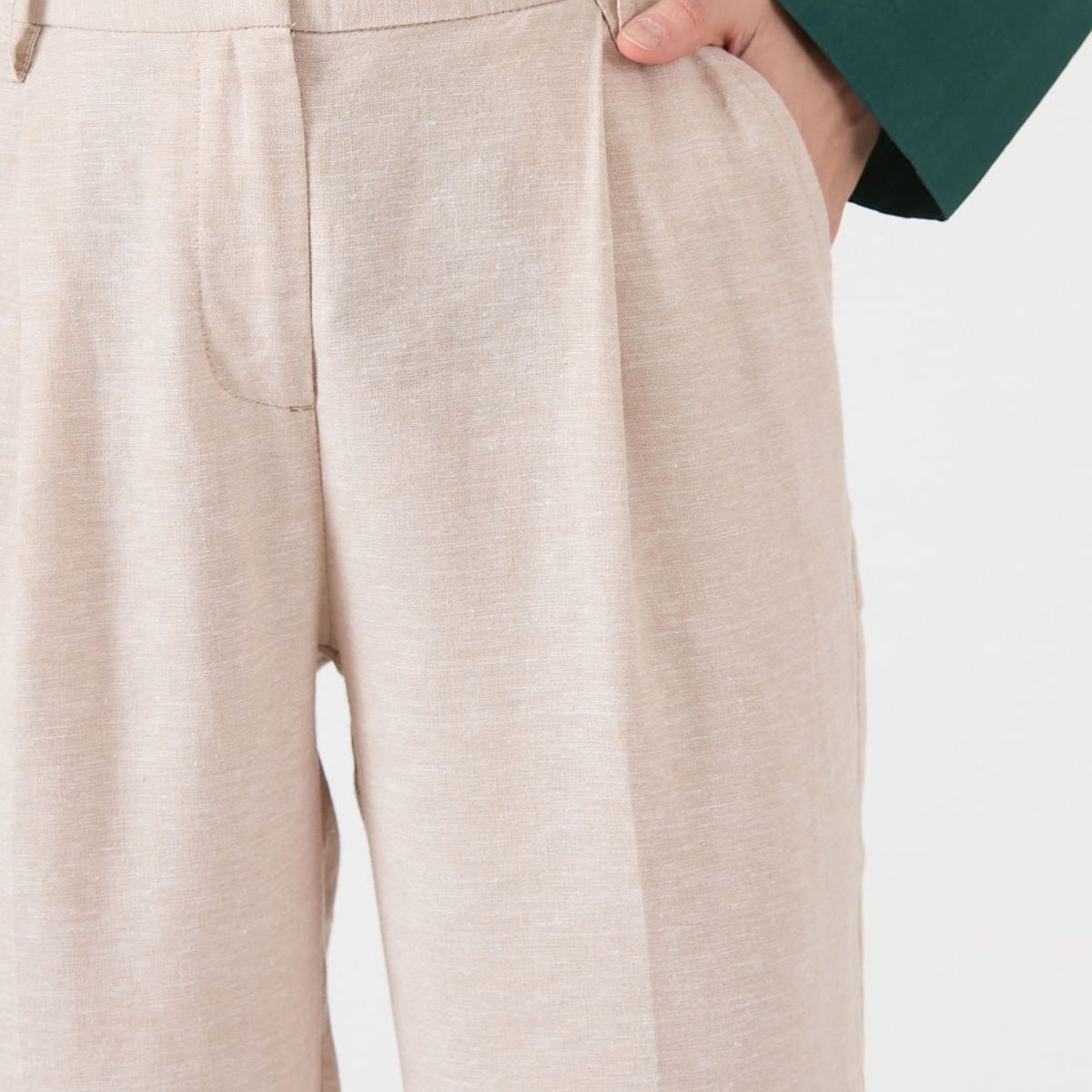 PRIVILEGE - Pantalon de lino palazzo beige 1088