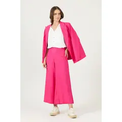 PRIVILEGE - Pantalon con lino palazzo fucsia - Fucsia