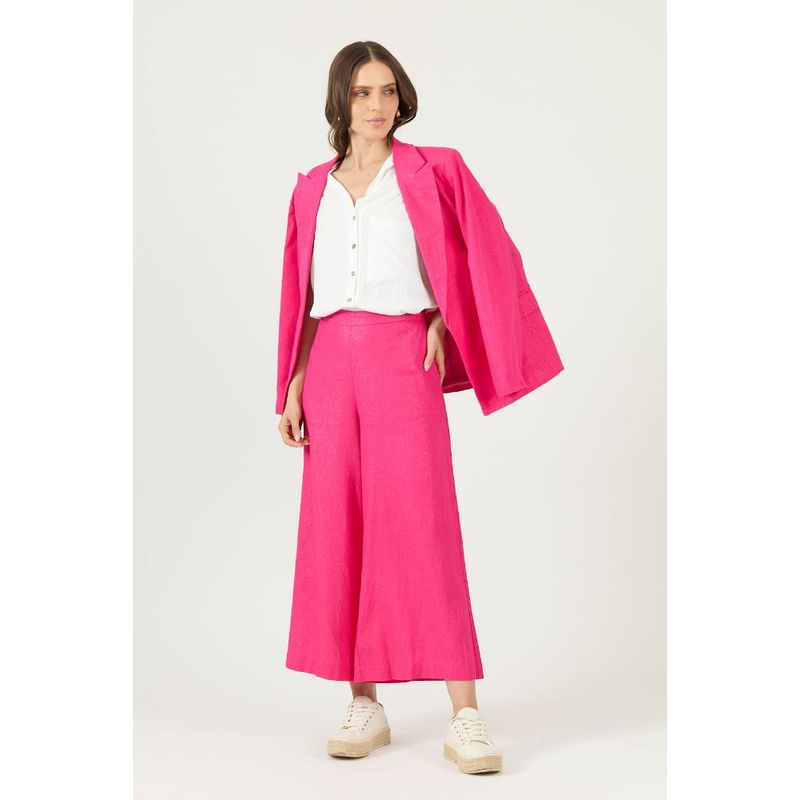 PRIVILEGE - Pantalon con lino palazzo fucsia - Fucsia