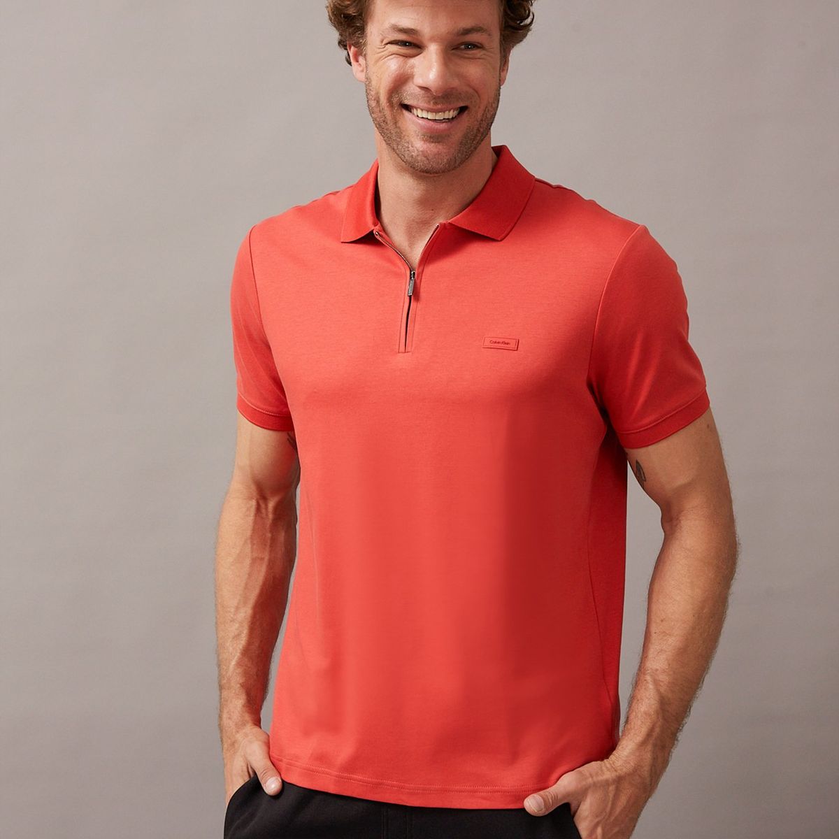 CALVIN KLEIN - Polo Smooth Cotton Welt Rojo Calvin Klein