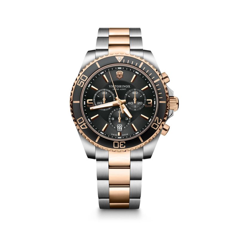 VICTORINOX - Reloj Maverick Chronograph correa de acero inoxidable bicolor dial negro Victorinox