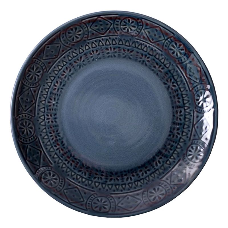 GENERICO - Plato Llano Entrada Cerámica Azul Con Relieves 216mm X6