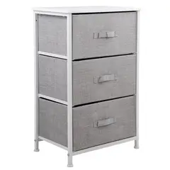 LUMAX - Cajonera Comoda 3 Cajones Organizador Tela Gris con Blanco