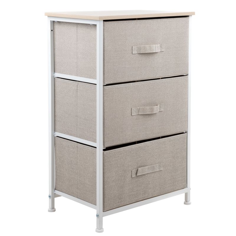 LUMAX - Cajonera Comoda 3 Cajones Organizador Tela Beige con Blanco