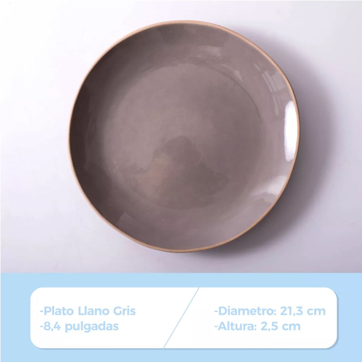 GENERICO - Plato Llano Entrada Cerámica Gris Borde Dorado 213mm X6