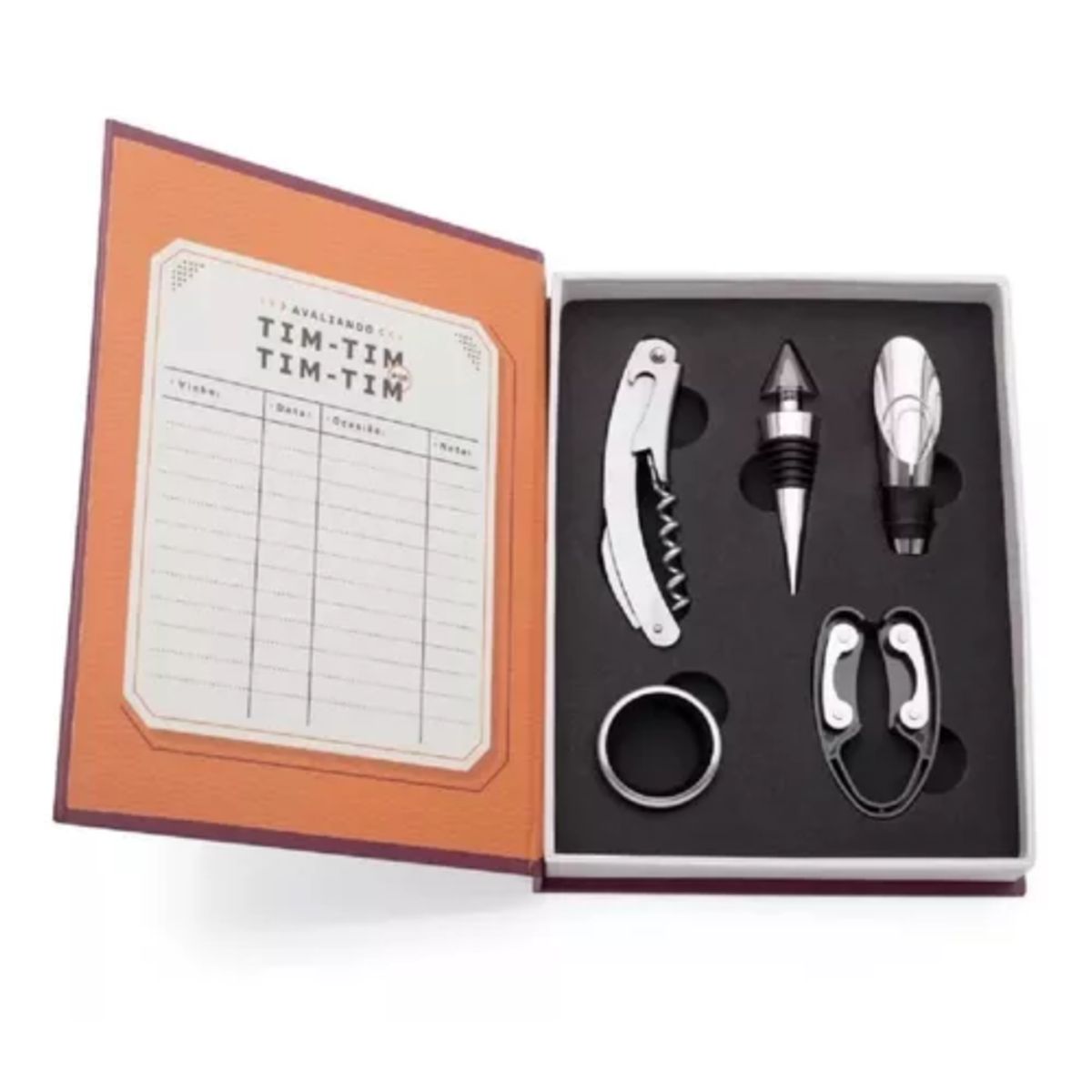 GENERICO - Set 5 Pcs Sacacorchos Descorchador 2 Tiempos Estuche Libro