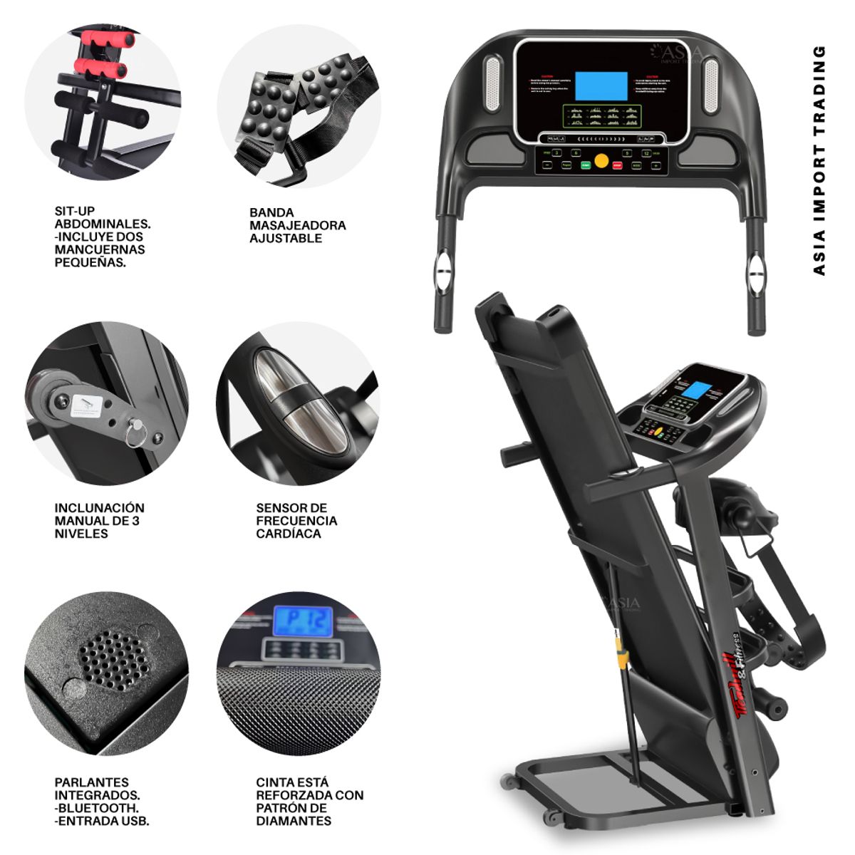 TREADMILL & FITNESS - Trotadora Eléctrica con Masajeador y Abdominales T510