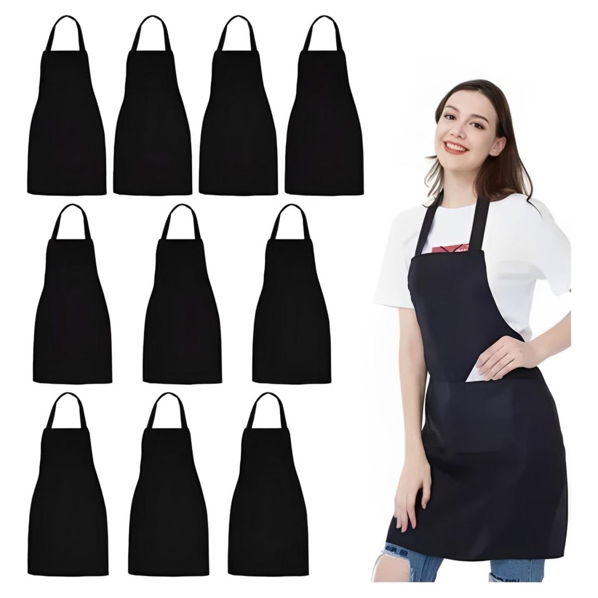 IMPORTCLICK - Pack 10 Mandil Delantal uso 65x75 CM  Negro