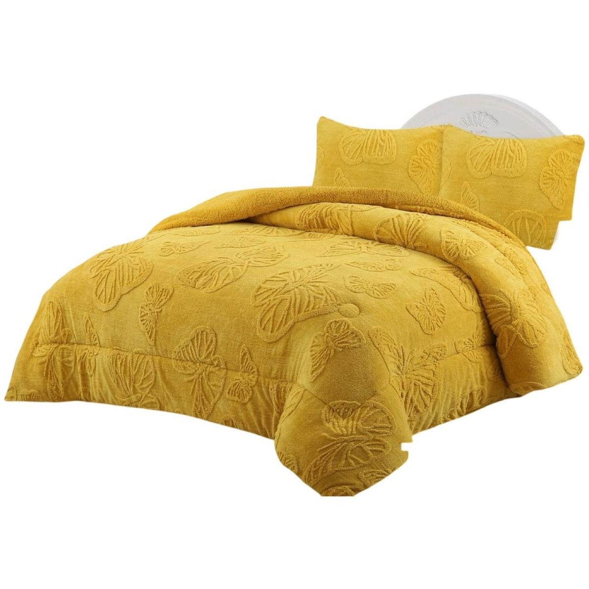 GENERICO - CUBRECAMA CHIPORRO DE INVIERNO DISEÑO MARIPOSA 2 PLAZAS M1  AMARILLO