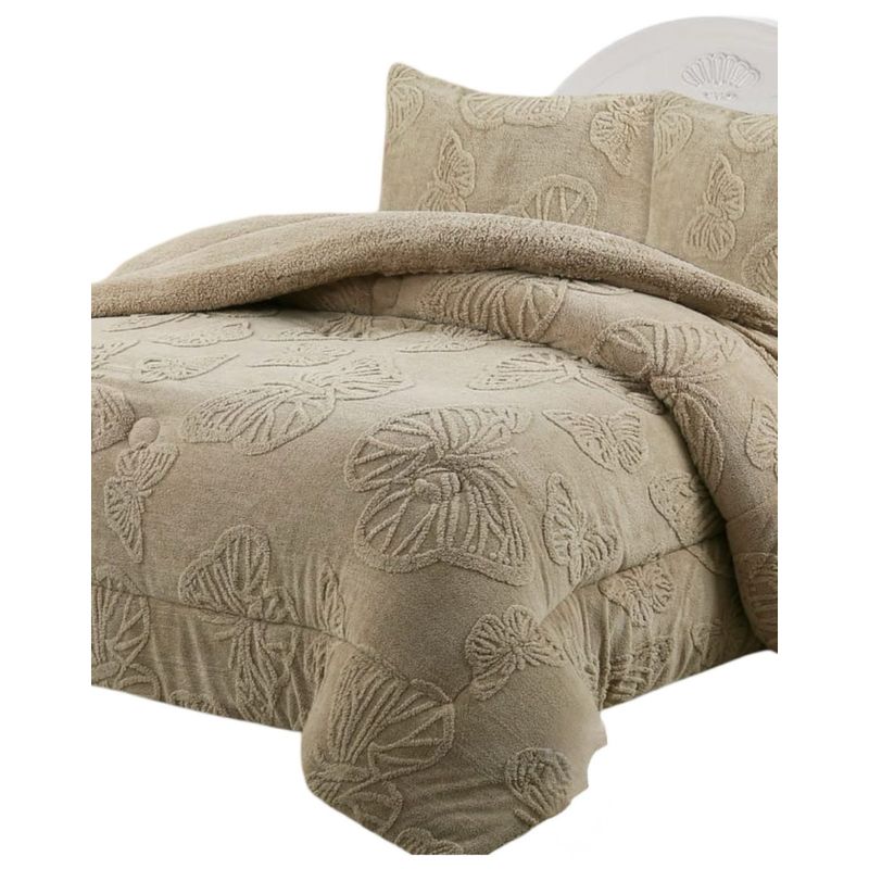 GENERICO - CUBRECAMA CHIPORRO DE INVIERNO DISEÑO MARIPOSA 2 PLAZAS M2 BEIGE