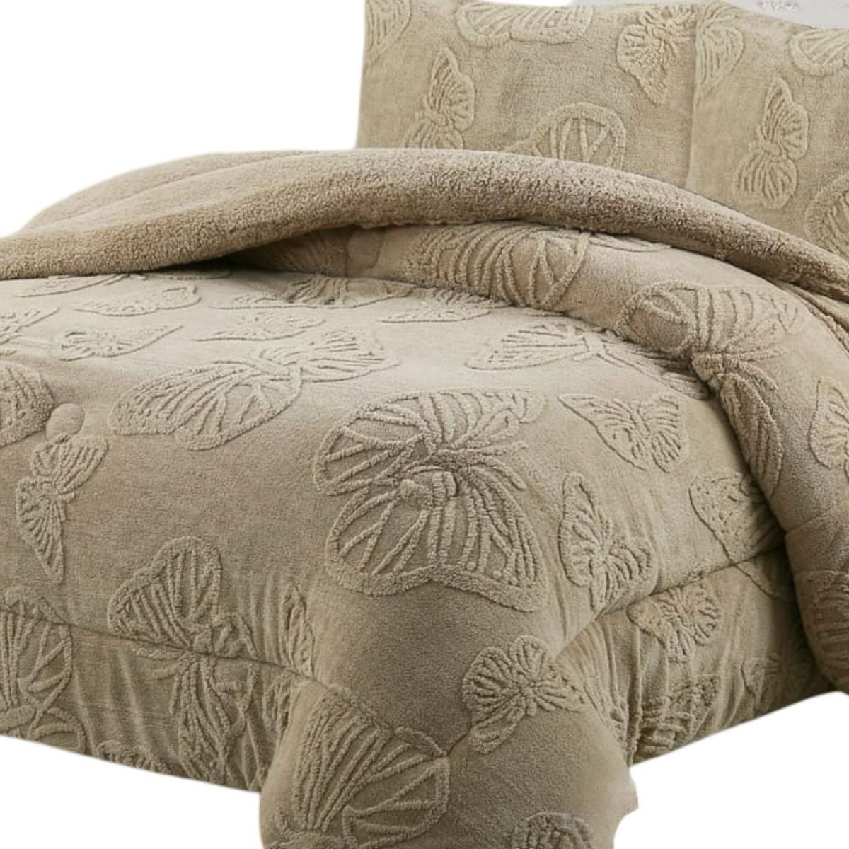 GENERICO - CUBRECAMA CHIPORRO DE INVIERNO DISEÑO MARIPOSA 2 PLAZAS M2 BEIGE