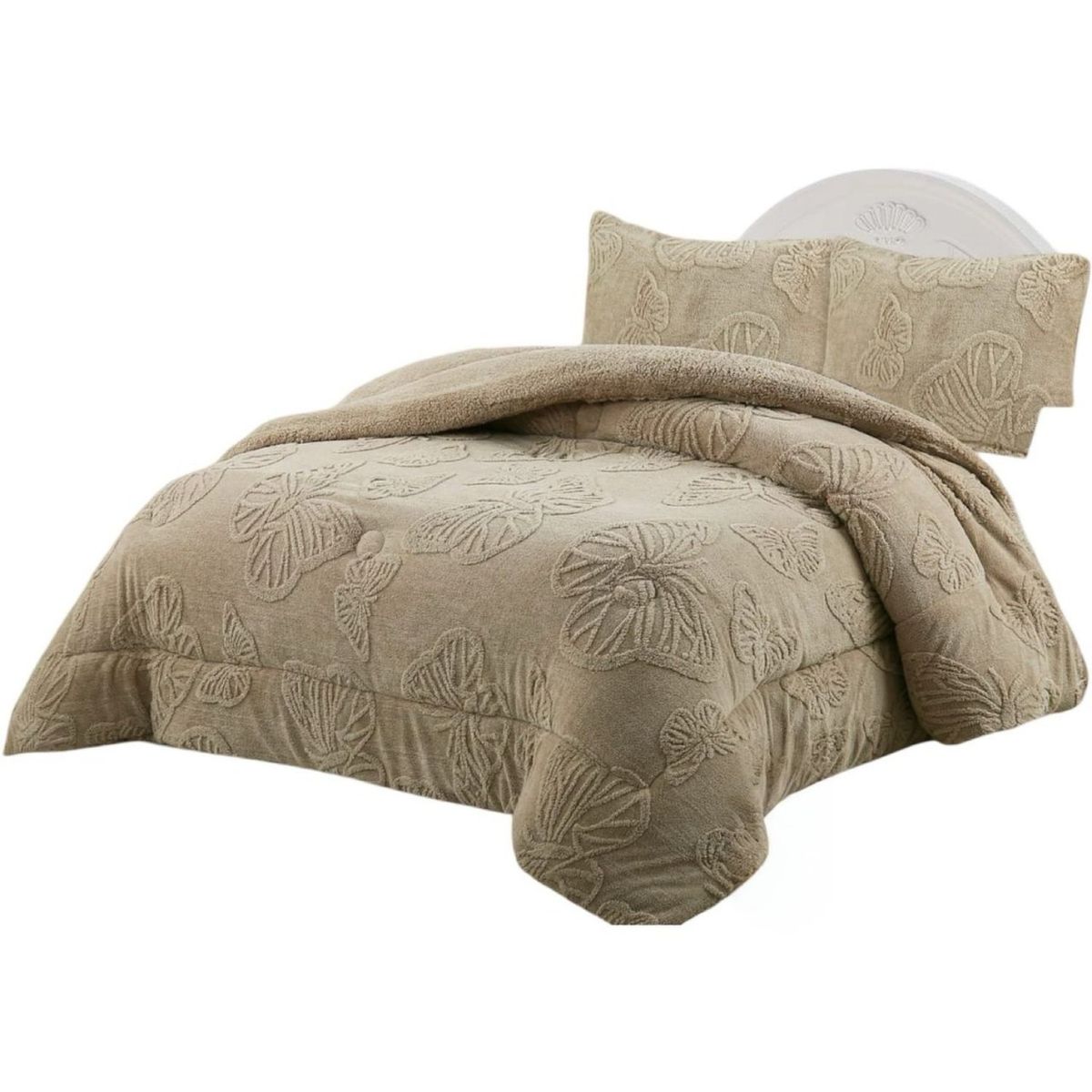 GENERICO - CUBRECAMA CHIPORRO DE INVIERNO DISEÑO MARIPOSA 2 PLAZAS M2 BEIGE