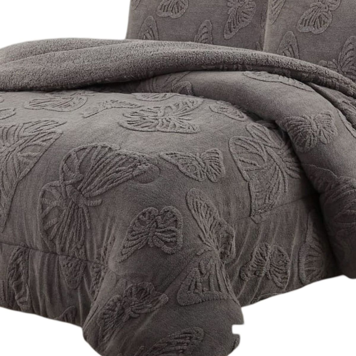 GENERICO - CUBRECAMA CHIPORRO DE INVIERNO DISEÑO MARIPOSA 2 PLAZAS M4 GRIS