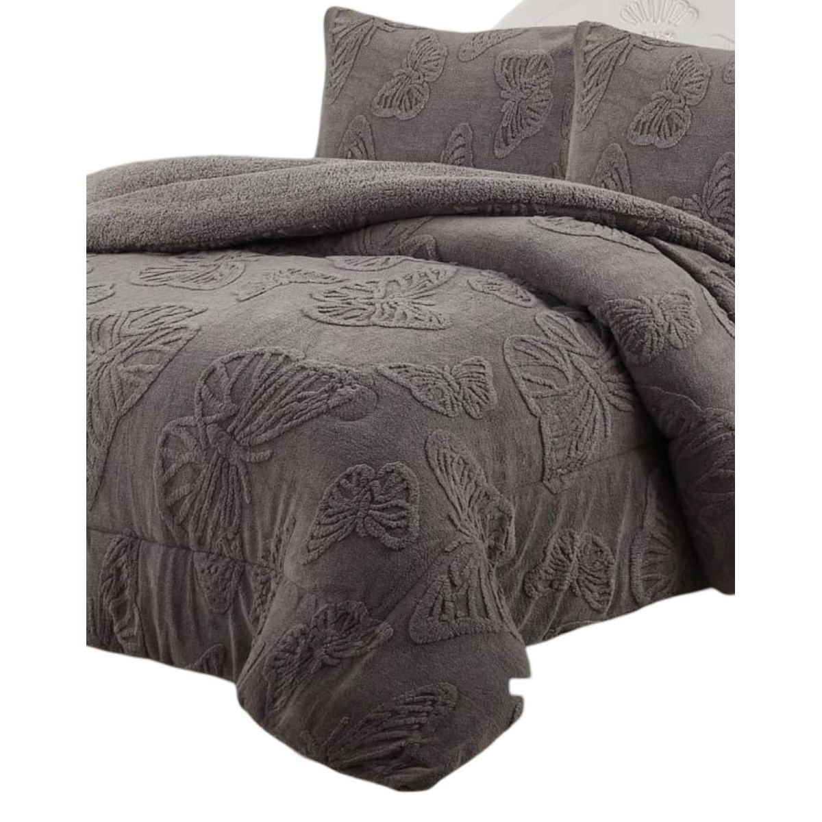 GENERICO - CUBRECAMA CHIPORRO DE INVIERNO DISEÑO MARIPOSA 2 PLAZAS M4 GRIS