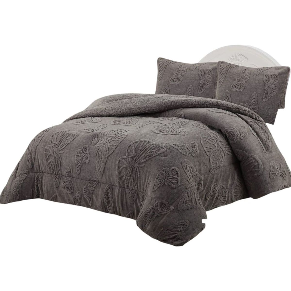 GENERICO - CUBRECAMA CHIPORRO DE INVIERNO DISEÑO MARIPOSA 2 PLAZAS M4 GRIS