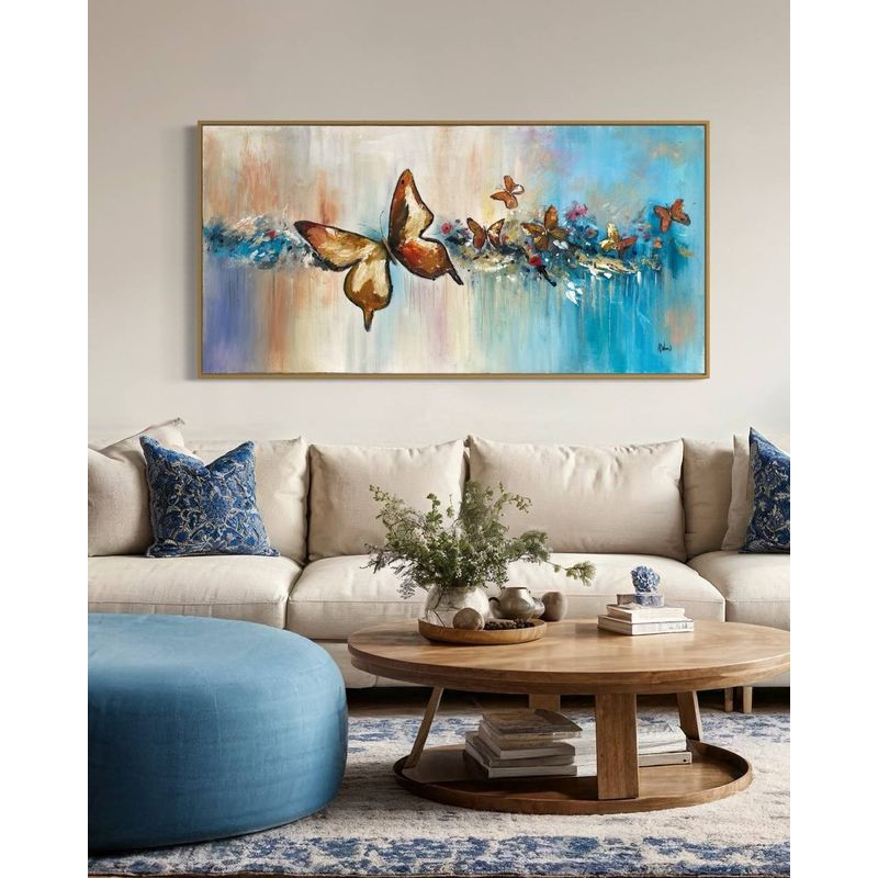 DEKAM DISEÑO - CUADRO ABSTRACTO MARIPOSAS PINTADO OLEO  CON MARCO 124X64 CMS