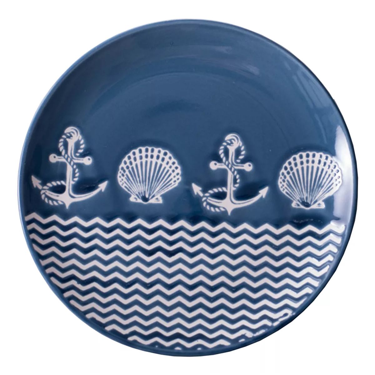 GENERICO - Plato Llano Entrada Cerámica Azul Diseño Marino 209mm X4