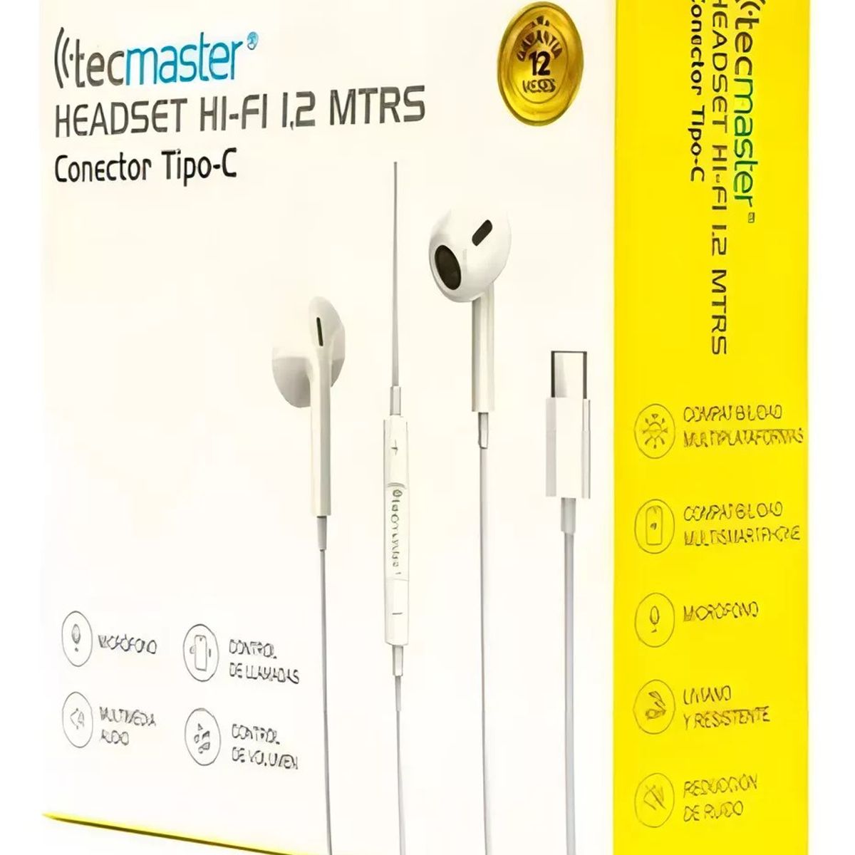 TECMASTER - Audifonos Con Microfono Usb Tipo-c Tecmaster 1.2 Mts Blancos