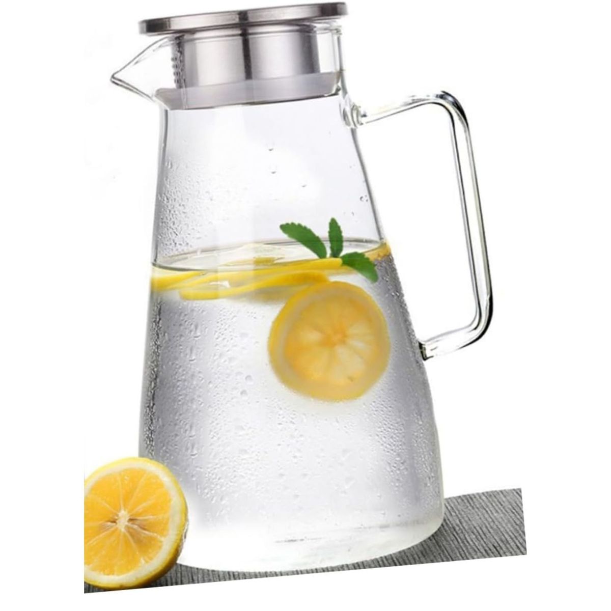 GENERICO - Jarra Vidrio Borosilicato Con Tapa De Acero 2 Litros