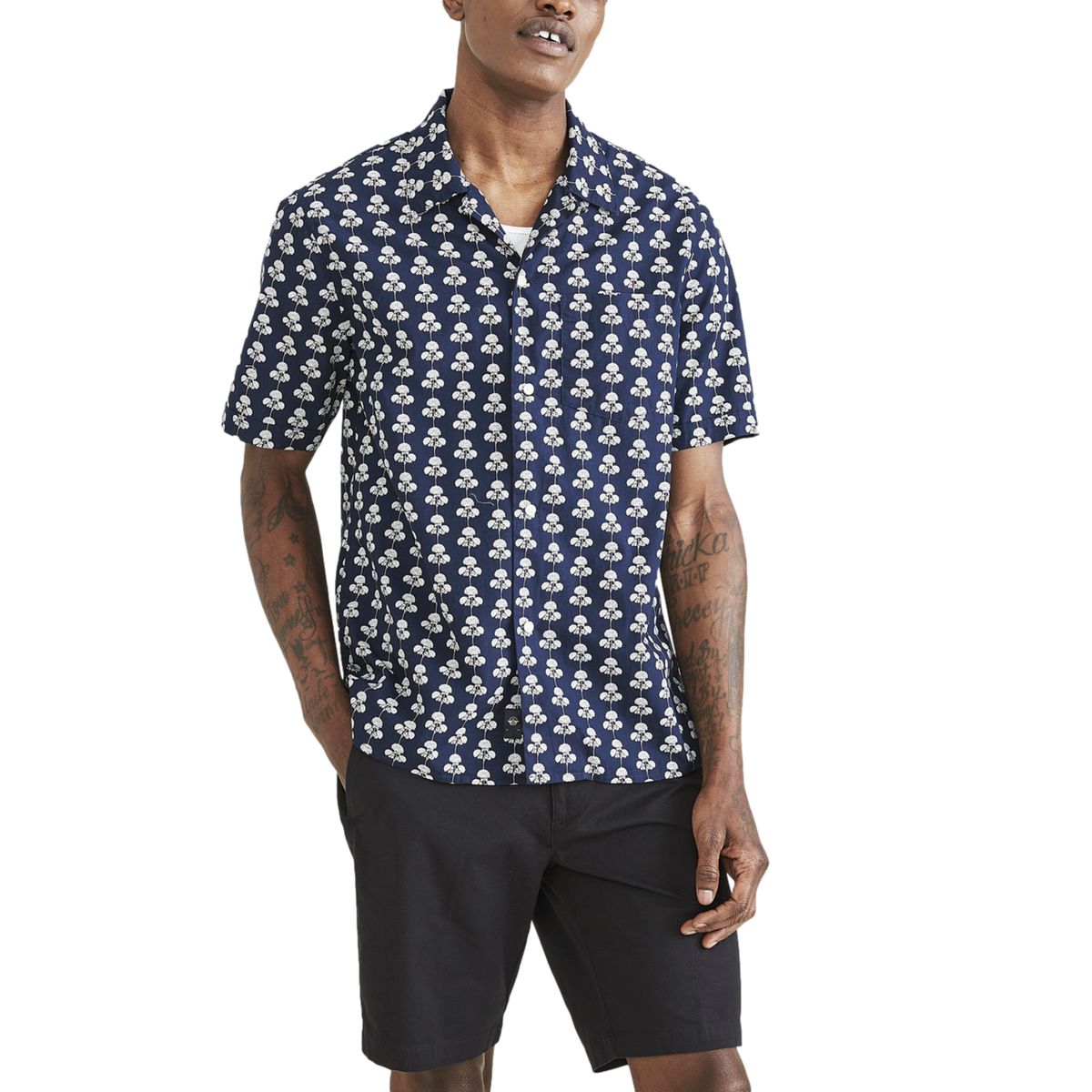 DOCKERS - Camisa Hombre SL Camp Collar Relaxed Fit Azul Dockers