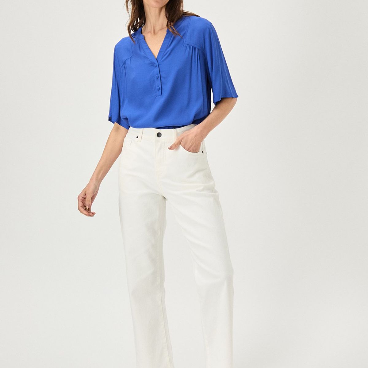 MA GRIFFE - Blusa Manga Corta Azulino Mujer Magriffe