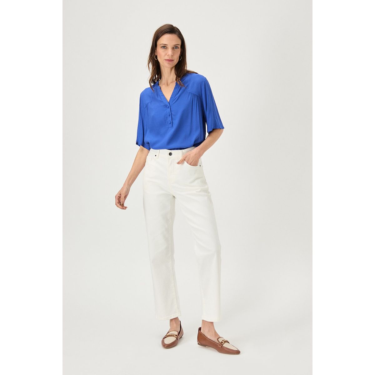 MA GRIFFE - Blusa Manga Corta Azulino Mujer Magriffe